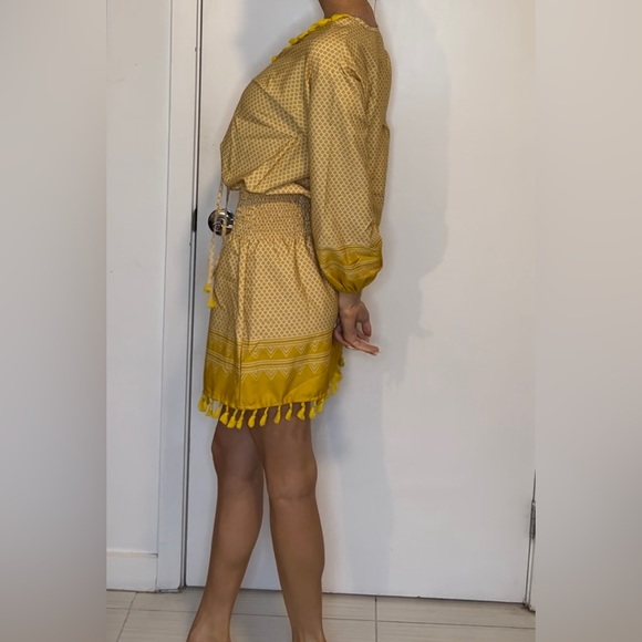 NWT Yellow Mini Cinch Waist Mini Tassel Dress - Picture 5 of 6